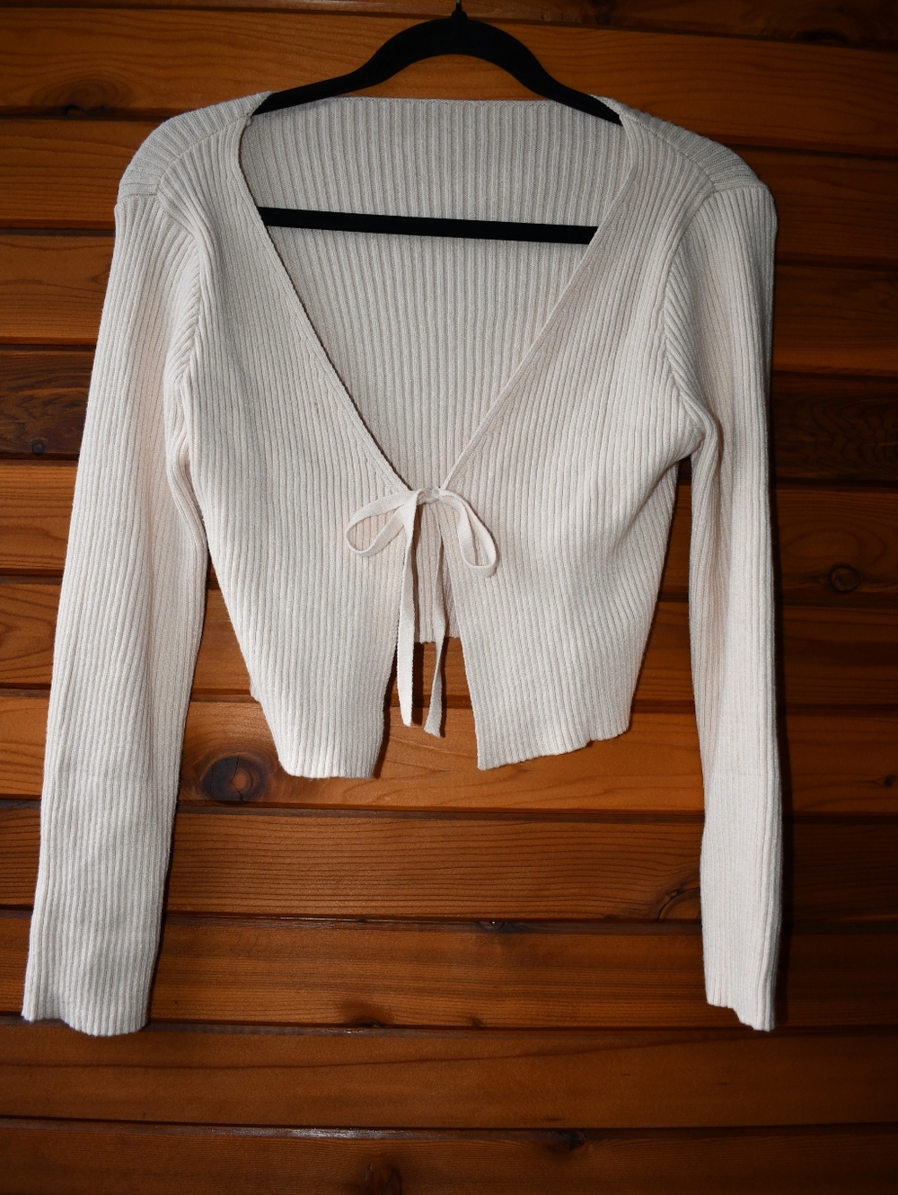 Ribbed Tie-Front Crop Top Sweater Cream